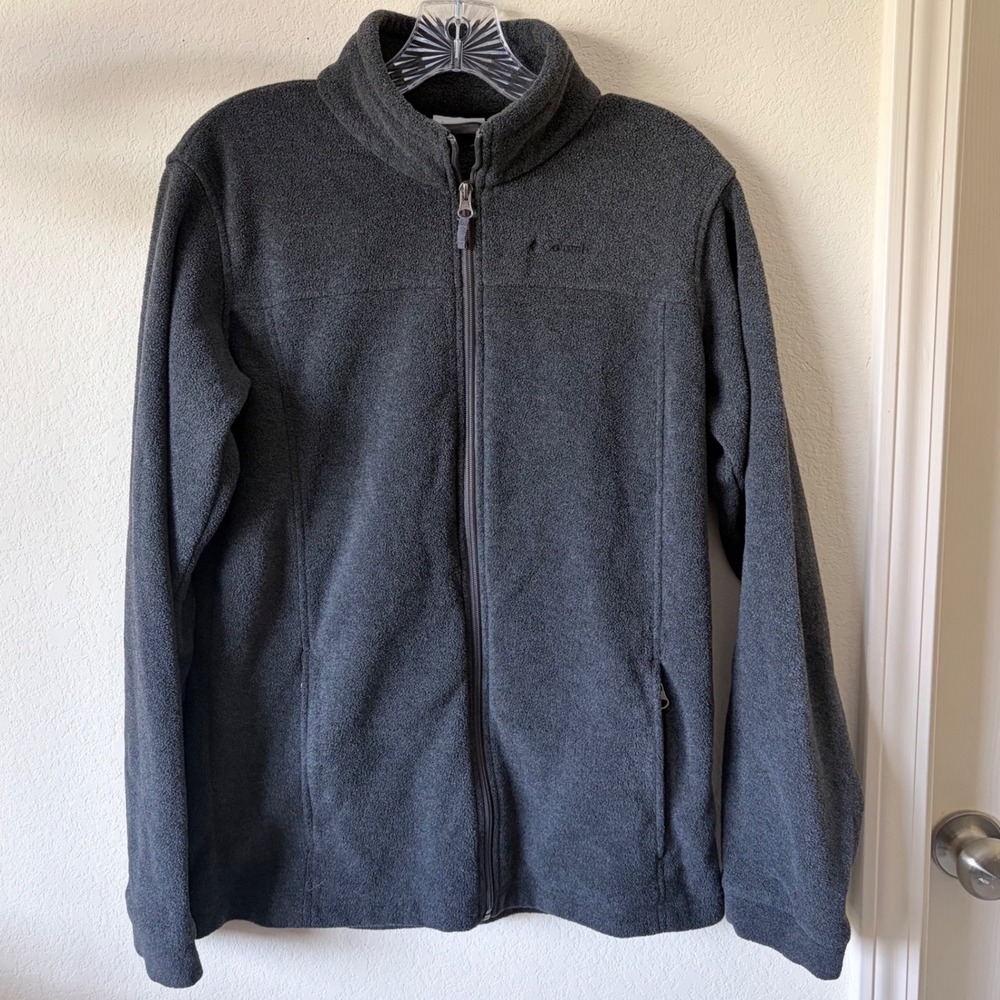 Columbia Charcoal Gray Full Zip Fleece Jacket Mock Neck Pockets XL Gorpcore